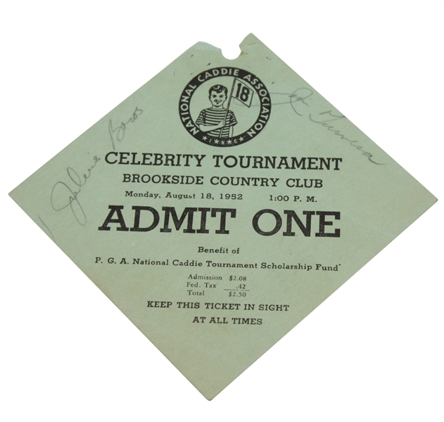 1952 Major Winners Boros & Turnesa w/Perry Como signed Brookside CC Ticket JSA ALOA