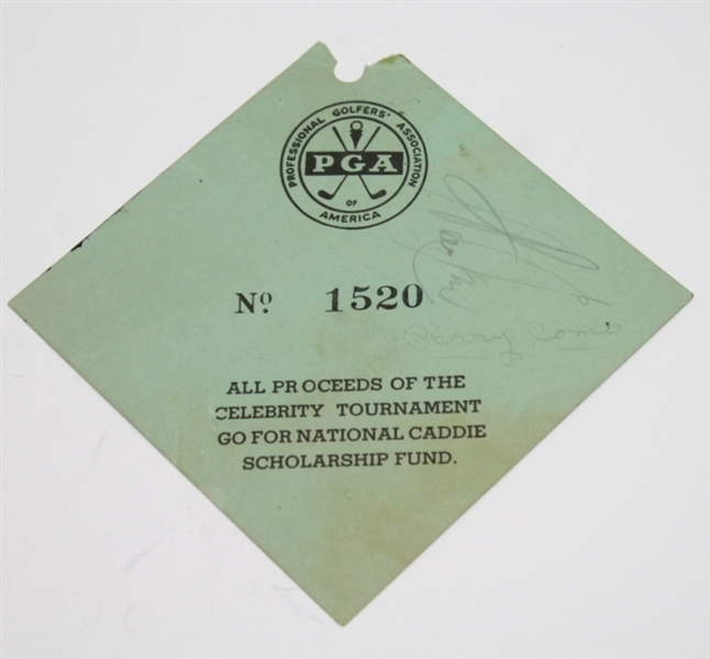 1952 Major Winners Boros & Turnesa w/Perry Como signed Brookside CC Ticket JSA ALOA