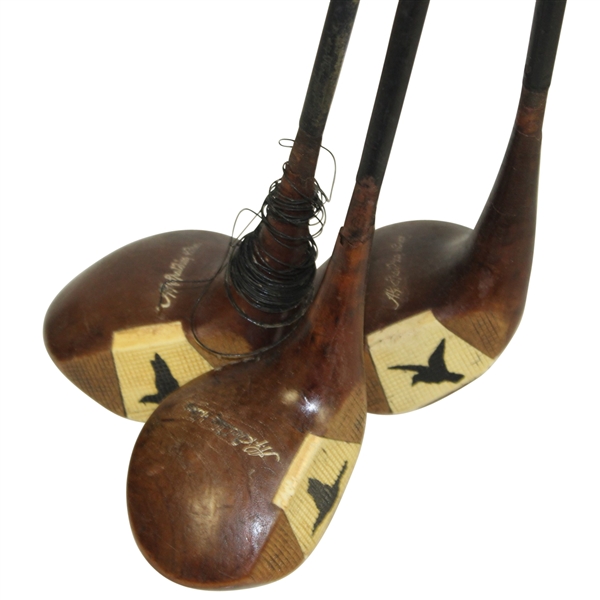 Spalding Crow Face Autograph Driver, Brassie, & Spoon Reg No. 35527 with Steel Shafts