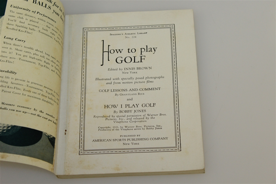 1935 'How I Play Golf' by Bobby Jones - Spalding Athletic Library