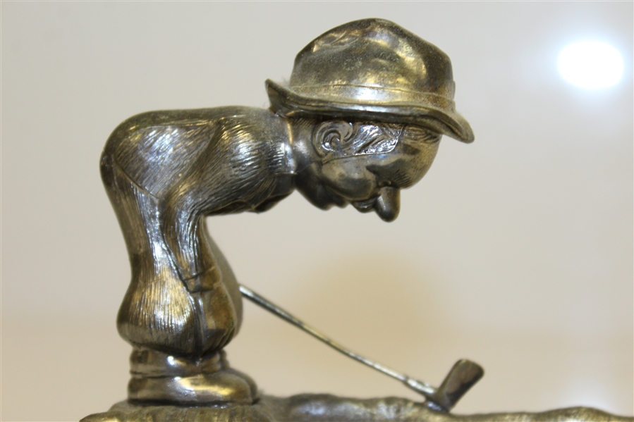 Vintage Golfer Metal Ash Tray - Looking Over Golf Ball