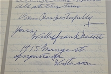 Willie 'Cemetery' Perteet 2pg Letter with Endorsed Check - President Eisenhower Augusta Caddy JSA ALOA