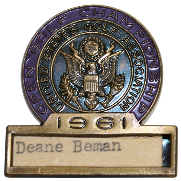 Deane Bemans 1961 US Open Championship at Oakland Hills Contestant Badge