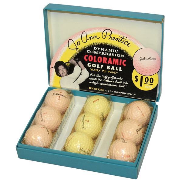 Jo Ann Prentice Golf Ball Box with 3 Sleeves - Extremely Colorful - Circa 1965
