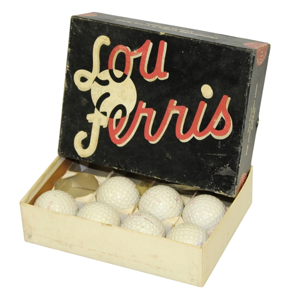 Lou Ferris Vintage Golf Ball Box with Seven Golf Balls - Circa 1950