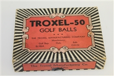 Troxol-50 Golf Ball Box with 7 Square Mesh Golf Balls - Elyria, OH - Circa 1920's