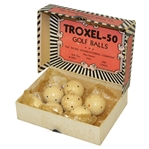 Troxol-50 Golf Ball Box with 7 Square Mesh Golf Balls - Elyria, OH - Circa 1920's