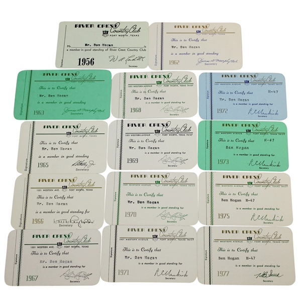 Ben Hogans Personal River Crest Country Club Membership Cards - Fourteen Cards!