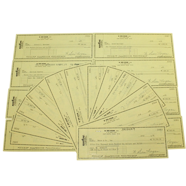 Twenty Ben Hogan Signed Personal BankOne Checks - 1991 JSA ALOA