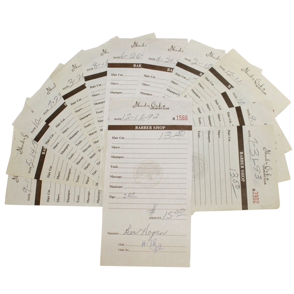 Fourteen Ben Hogan Signed Shady Oaks Country Club Barber Shop Receipts JSA ALOA