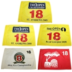 Five Tiger Woods Victory Flags: US Open (2008), PGA (1999), & Open (2000, 2005, 2006)