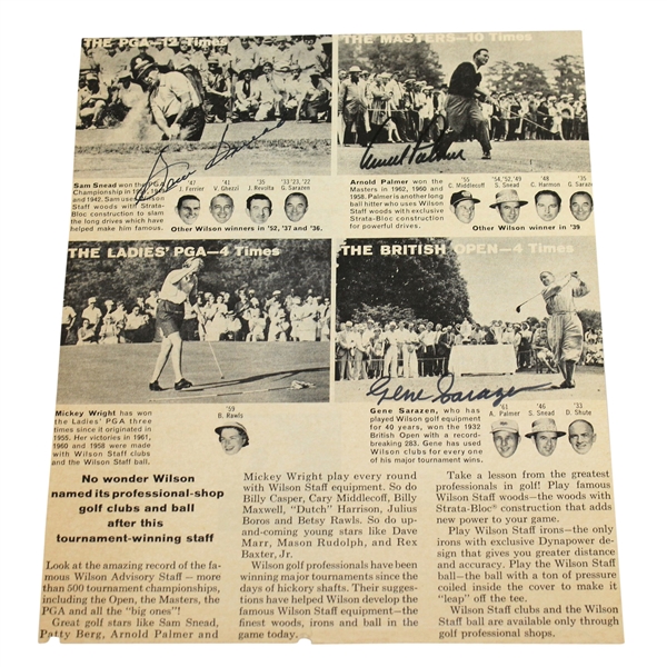Arnold Palmer, Sam Snead, & Gene Sarazen Signed Magazine Article JSA ALOA