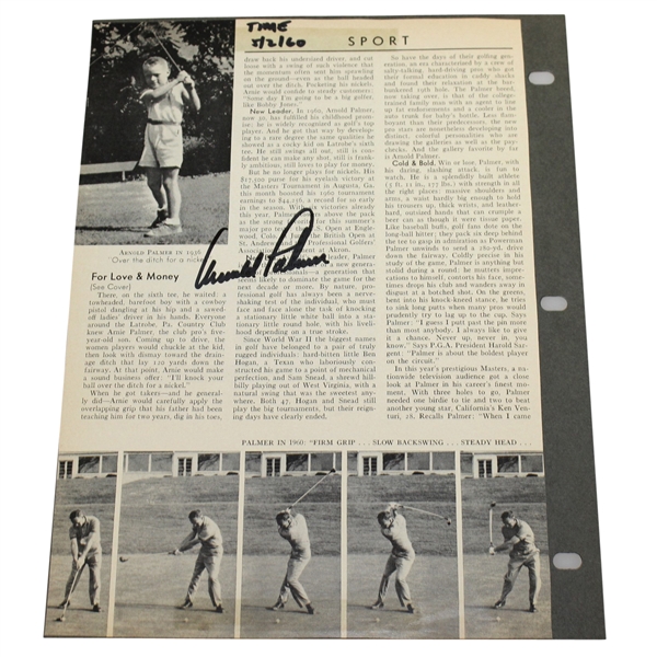Arnold Palmer Signed Article with Opposite Page of Sam Snead Signed Photo JSA ALOA