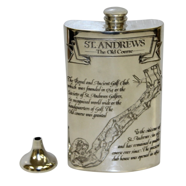 St. Andrews The Old Course Pewter Flask with Course Layout - Great Condition with Original Box