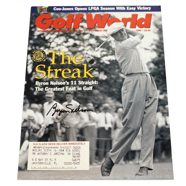 Byron Nelson Signed 1995 Golf World 'The Streak' Magazine JSA ALOA