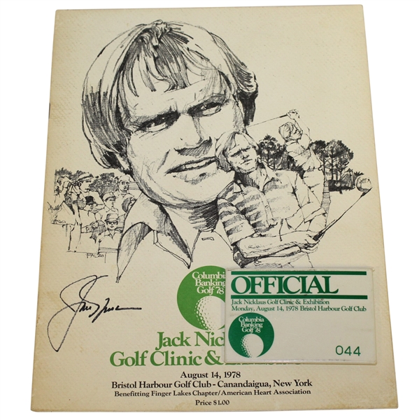 Jack Nicklaus Signed 1978 Golf Clinic & Exhibition Program with Badge JSA ALOA