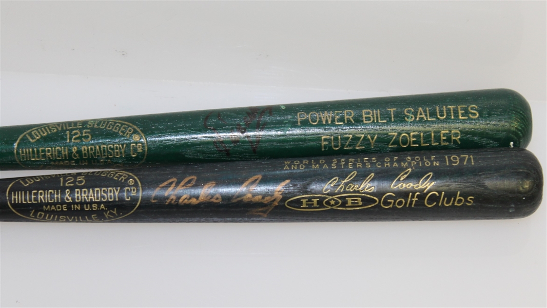 Fuzzy Zoeller & Charles Coody Signed Masters Champions Louisville Miniature Bats JSA ALOA