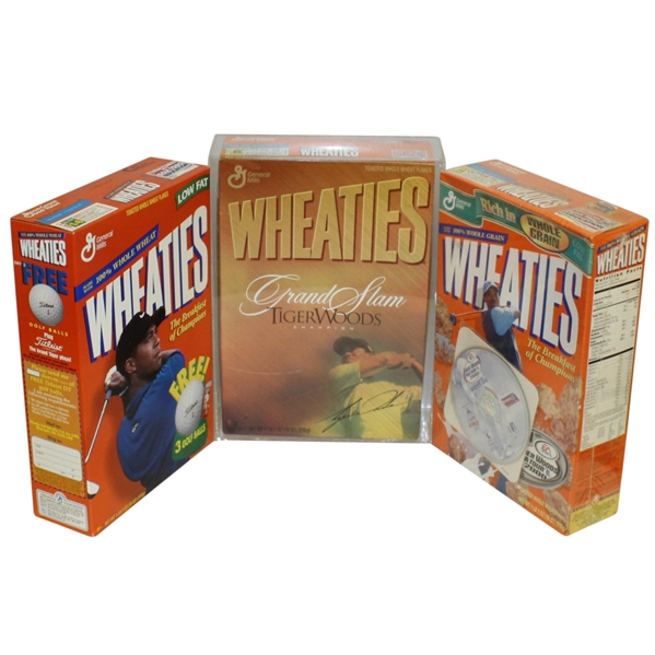 Tiger Woods Commemorative Grand Slam Wheaties Cereal Box with Two Others