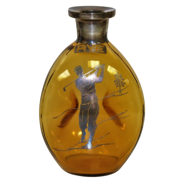Classic Post-Swing Silver-Plate Golfer on Glass Rye Bottle - No Stopper