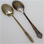 Two Golf Themed Sterling Silver Spoons & Two Metal Golf Club Themed Stirrers