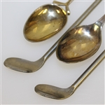 Two Golf Themed Sterling Silver Spoons & Two Metal Golf Club Themed Stirrers