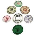 Seven Classic Caddy Badges - Homestead CC, Davenport CC, Bryn Mawr, and others
