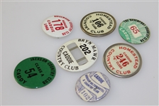 Seven Classic Caddy Badges - Homestead CC, Davenport CC, Bryn Mawr, and others