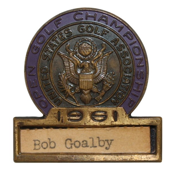 Bob Goalbys 1961 US Open at Oakland Hills Contestant Badge - Runner-Up!