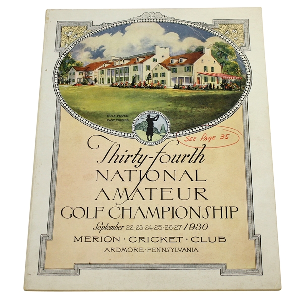 1930 US Amateur Championship at Merion Program - Bobby Jones Completes Grand Slam!