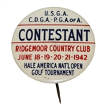 1942 USGA Hale America National Open Contestant Badge - Ridgemoor Country Club - Hogan 5th Open?