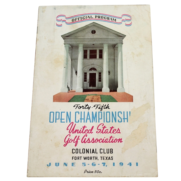 1941 US Open Championship at Colonial CC Program - Craig Wood Winner