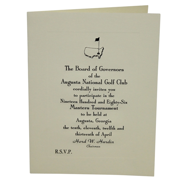 Bob Goalbys 1986 Masters Tournament Invitation from Augusta National Golf Club