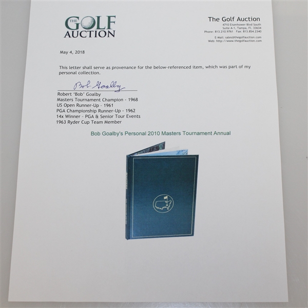 Bob Goalby's Personal 2010 Masters Tournament Annual