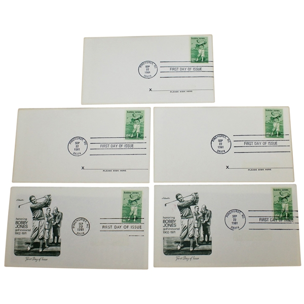 Five 1981 Bobby Jones FDCs - Pinehurst - Two with Post-Swing Image