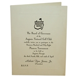 1958 Augusta National Golf Club Masters Player Tournament Invitation - Arnold Palmer Winner
