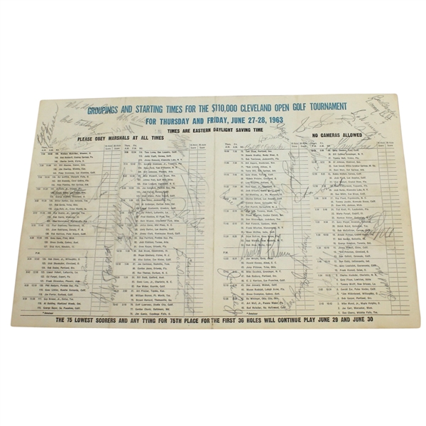 Multi-Signed 1963 Cleveland Open Pairing Sheet - Demaret, Palmer, Wall, Snead, & Others JSA ALOA