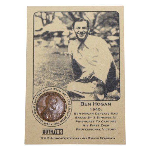 Ben Hogan 1940 Defeats Sam Snead to Capture First Victory Lincoln Wheat Penny Card