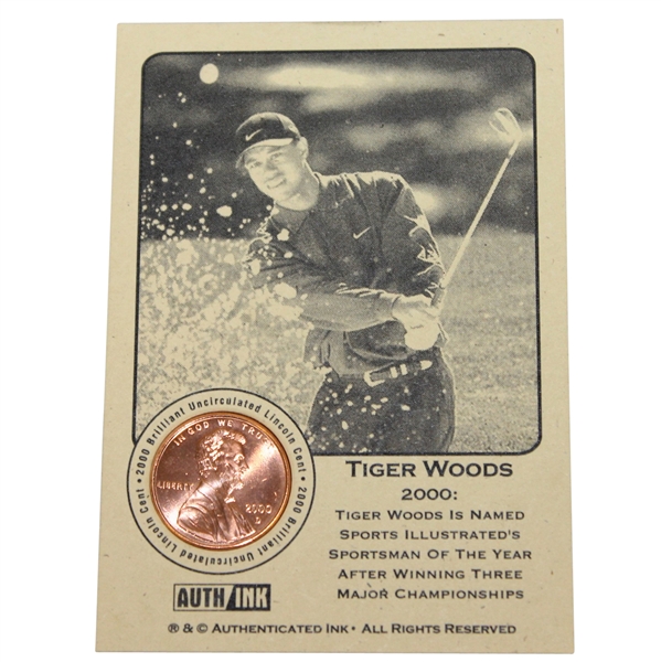 Tiger Woods 2000 Sportsman of the Year Lincoln Wheat Penny Card