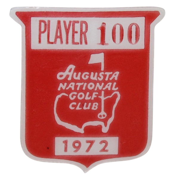 Bob Goalbys 1972 Masters Tournament Contestant Badge #100 - Jack Nicklaus Winner
