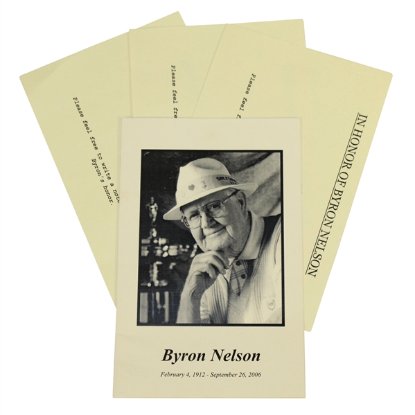 Byron Nelson Funeral Program with Three Memory Notecards for Family