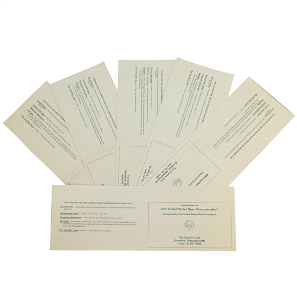 Six Official 1988 US Open at The Country Club (Brookline) Scorecards