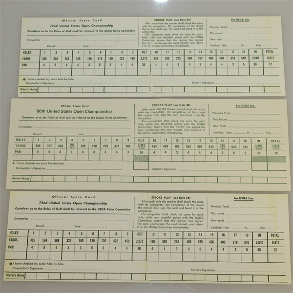 Two 1972 Pebble Beach & a 1980 Baltusrol Official US Open Scorecards