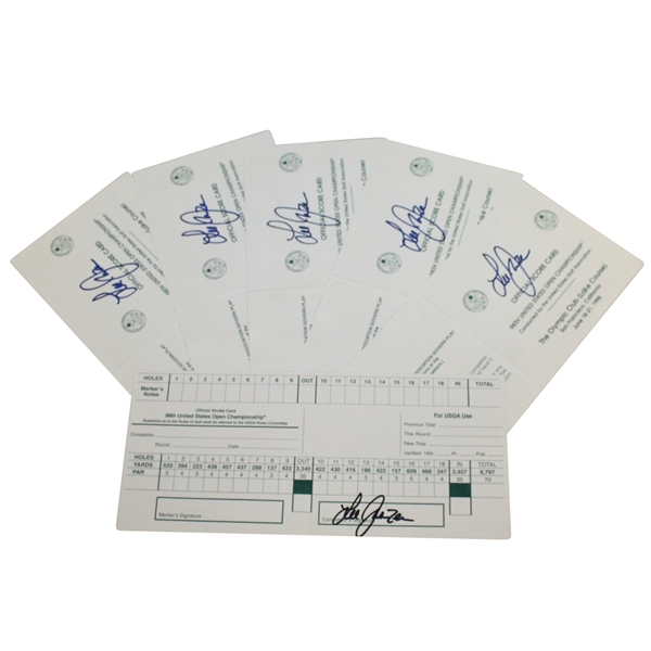 Six Lee Janzen Signed 1998 US Open at The Olympic Club (Lake Course) Scorecards JSA ALOA