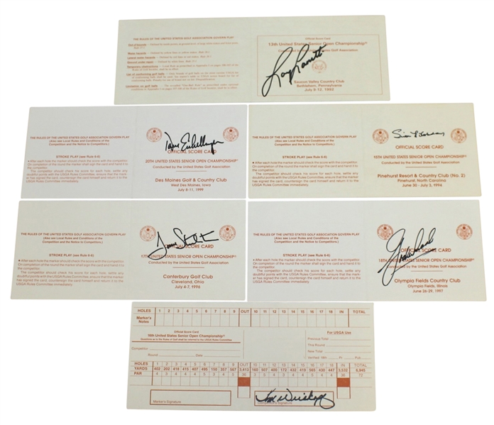 Six Signed US Senior Open Official Scorecards - 1992, 1994-1997, & 1999 JSA ALOA