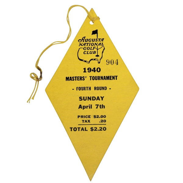 1940 Masters Tournament Sunday 4th Round Ticket #904