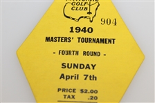 1940 Masters Tournament Sunday 4th Round Ticket #904