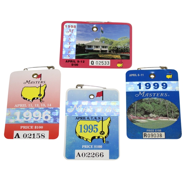 1995, 1996, 1998, & 1999 Masters Tournament Series Badges - Crenshaw, Faldo, OMeara, & Olazabal