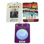 2000, 2001, & 2003 Masters Tournament Series Badges - Singh, Woods, & Weir Winner