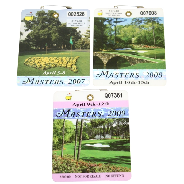 2007, 2008, & 2009 Masters Tournament Series Badges - Johnson, Immelman, & Cabrera Winner
