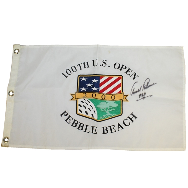 Arnold Palmer Signed 2000 US Open at Pebble Beach Embroidered Flag with 1960 JSA ALOA